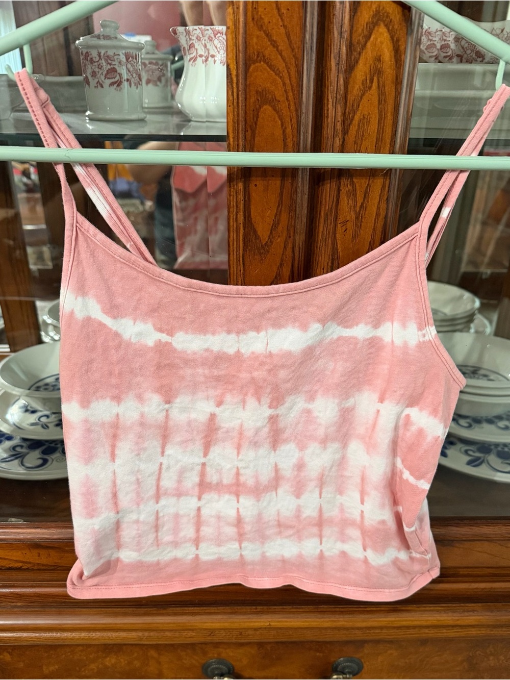 American Eagle Outfitters Pink & White Tie-Dye Spaghetti Strap Crop Camisole